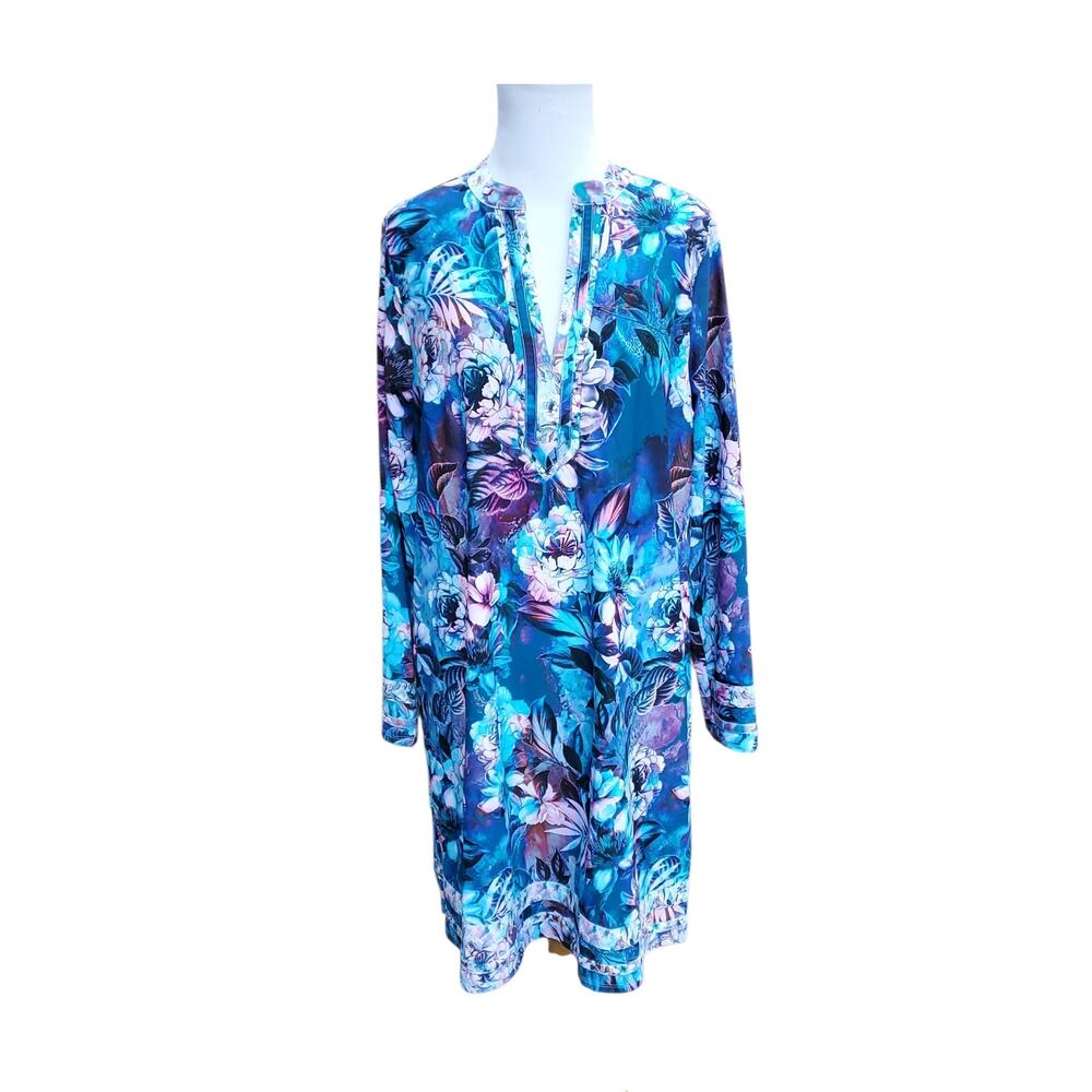 Soft Surroundings Jewell UPF Midi Dress Midnight Floral Print Beach Resort Sz S
